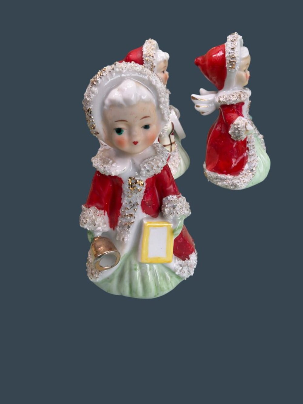 Vintage 1950s Ucagco Japan Christmas Angel Girls Set of 3 Spaghetti Trim 4.75" - Picture 7 of 14